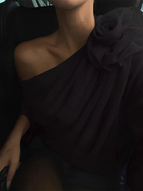 Blusa Feminina Manga Longa com Flor em Chiffon Modern Ella