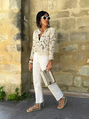 Camisa Feminina Manga Longa de Crochê com Botões Modern Isabel