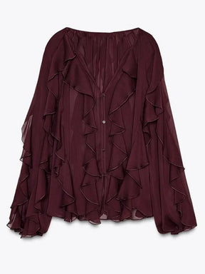 Blusa Manga Longa Chiffon Boho Chic Modern Royal