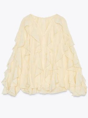 Blusa Manga Longa Chiffon Boho Chic Modern Royal
